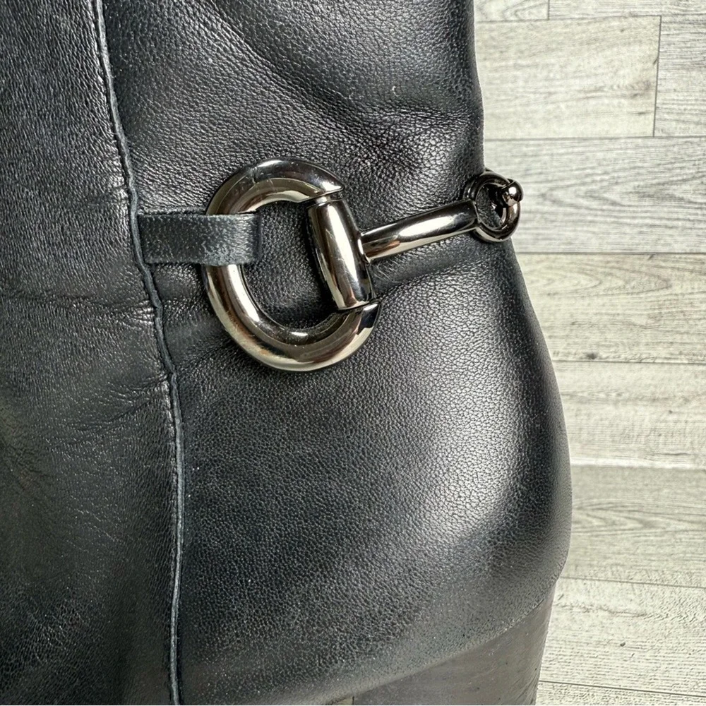 Talbots Bit Detail Ankle Boots Womens 8.5M‎ Black Leather Block Heel Zip GOOD